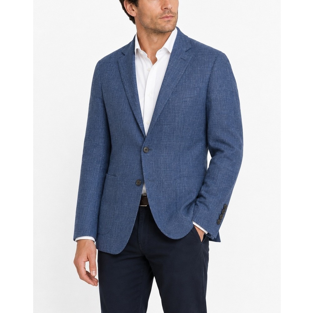 Atelier Munro Blue Wool Silk Linen Blazer Jacket Lanificio Di Pray EU 50 US 40